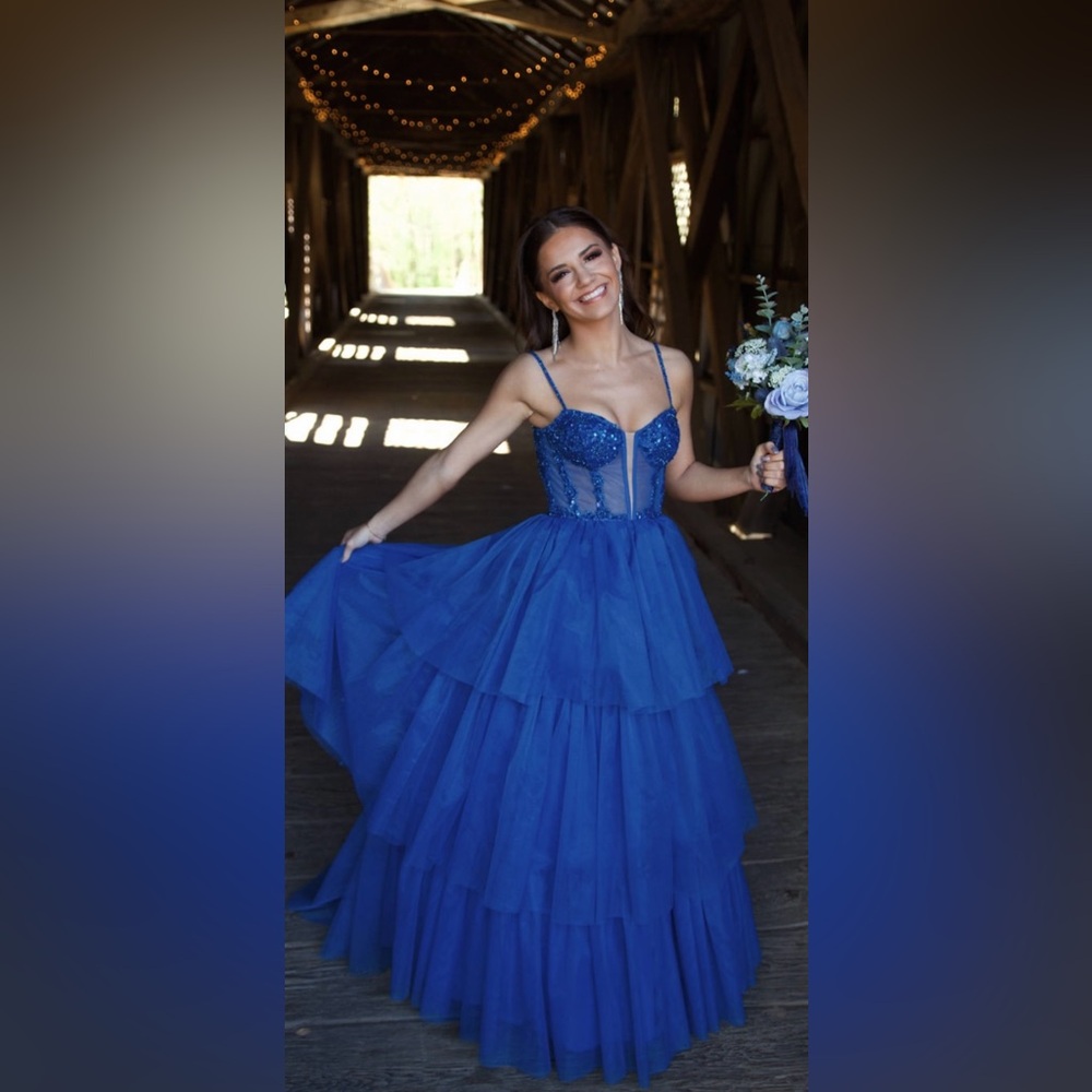 ASHLEY LAUREN 11462 blue prom dress